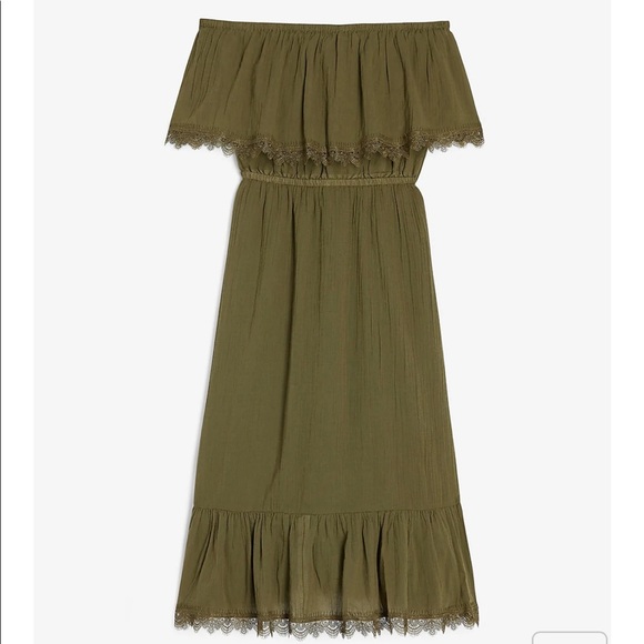 EXPRESS STRAPLESS LACE TRIM MIDI DRESS IN
OLIVE GREEN - Picture 2 of 4